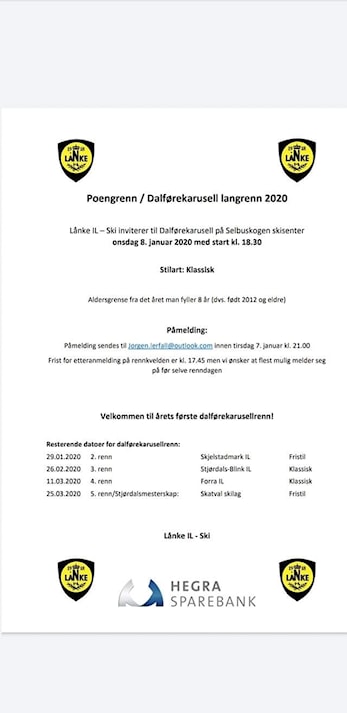 Skitreninger mandag 18 – 19.15 og invitasjon Dalførekarusellrenn nr 1.